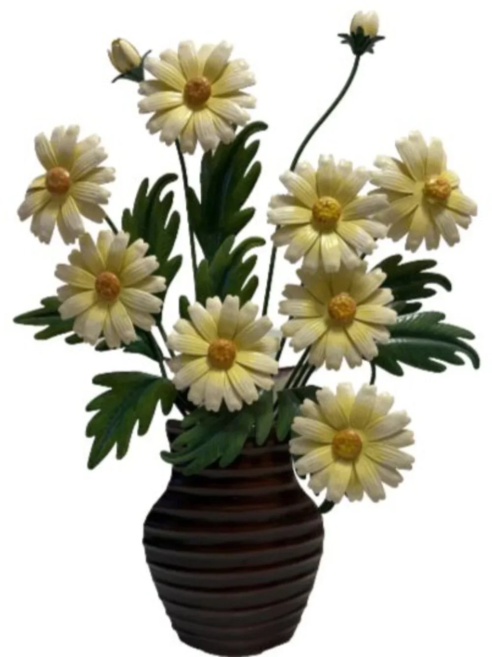 Metal Wall Art Sculpture 3D Daisy Yellow Flowers in Ribbed Vase 18.5
